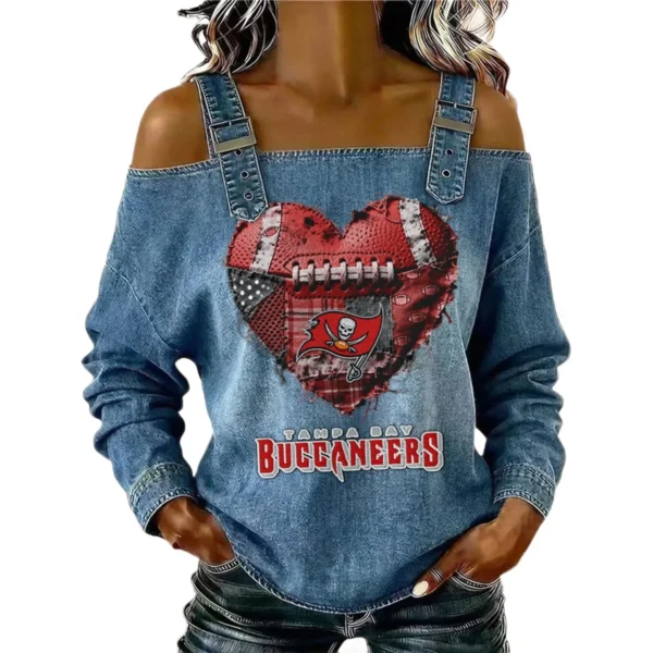 Tampa Bay Buccaneers Off-Shoulder Long Sleeve Womens Top Shoulder Straps Limited