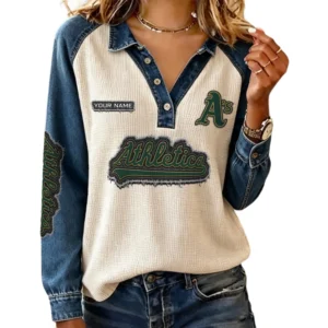 Athletics Women Contrast Patchwork Waffle Knit Long Sleeve Personalize Name
