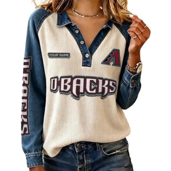Arizona Diamondbacks Women Contrast Patchwork Waffle Knit Long Sleeve Personalize Name