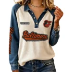Baltimore Orioles Women Contrast Patchwork Waffle Knit Long Sleeve Personalize Name