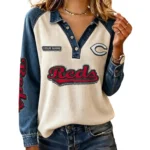 Cincinnati Reds Women Contrast Patchwork Waffle Knit Long Sleeve Personalize Name