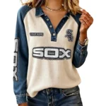 Chicago White Sox Women Contrast Patchwork Waffle Knit Long Sleeve Personalize Name