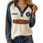 Houston Astros Women Contrast Patchwork Waffle Knit Long Sleeve Personalize Name
