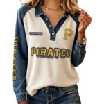 Pittsburgh Pirates Women Contrast Patchwork Waffle Knit Long Sleeve Personalize Name
