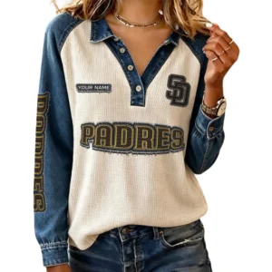 San Diego Padres Women Contrast Patchwork Waffle Knit Long Sleeve Personalize Name