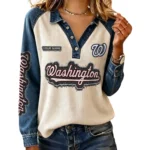 Washington Nationals Women Contrast Patchwork Waffle Knit Long Sleeve Personalize Name