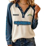 Los Angeles Chargers Women’s Contrast Patchwork Waffle Long Sleeve Shirt Personalize Name