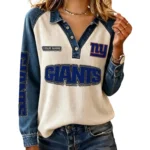 New York Giants Women’s Contrast Patchwork Waffle Long Sleeve Shirt Personalize Name
