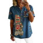 Atlanta Falcons Women’s Short Sleeve V-Neck Button-Down Tunic Top Personalize Name
