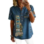 Carolina Panthers Women’s Short Sleeve V-Neck Button-Down Tunic Top Personalize Name