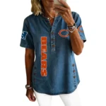 Chicago Bears Women’s Short Sleeve V-Neck Button-Down Tunic Top