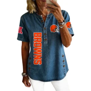 Cleveland Browns Women’s Short Sleeve V-Neck Button-Down Tunic Top