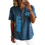 Detroit Lions Women’s Short Sleeve V-Neck Button-Down Tunic Top