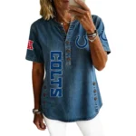 Indianapolis Colts Women’s Short Sleeve V-Neck Button-Down Tunic Top