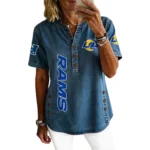 Los Angeles Rams Women’s Short Sleeve V-Neck Button-Down Tunic Top