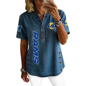 Los Angeles Rams Women’s Short Sleeve V-Neck Button-Down Tunic Top