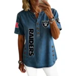 Las Vegas Raiders Women’s Short Sleeve V-Neck Button-Down Tunic Top