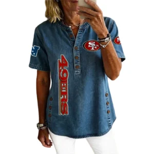 San Francisco 49ers Women’s Short Sleeve V-Neck Button-Down Tunic Top