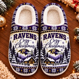 Baltimore Ravens Fluffy Plush House Slippers Unisex Gift For Christmas