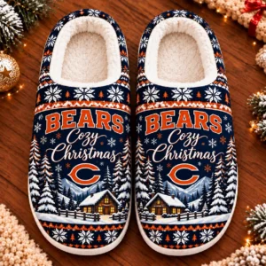 Chicago Bears Fluffy Plush House Slippers Unisex Gift For Christmas