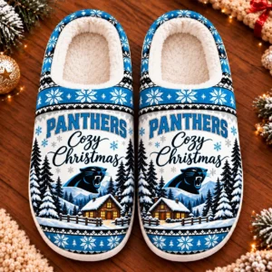 Carolina Panthers Fluffy Plush House Slippers Unisex Gift For Christmas