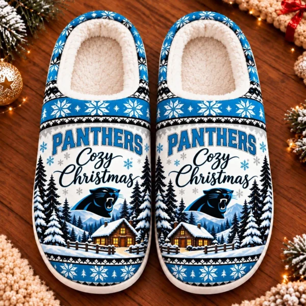 Carolina Panthers Fluffy Plush House Slippers Unisex Gift For Christmas
