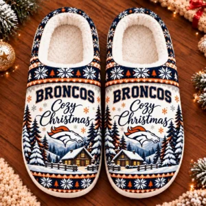 Denver Broncos Fluffy Plush House Slippers Unisex Gift For Christmas