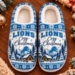 Detroit Lions Fluffy Plush House Slippers Unisex Gift For Christmas