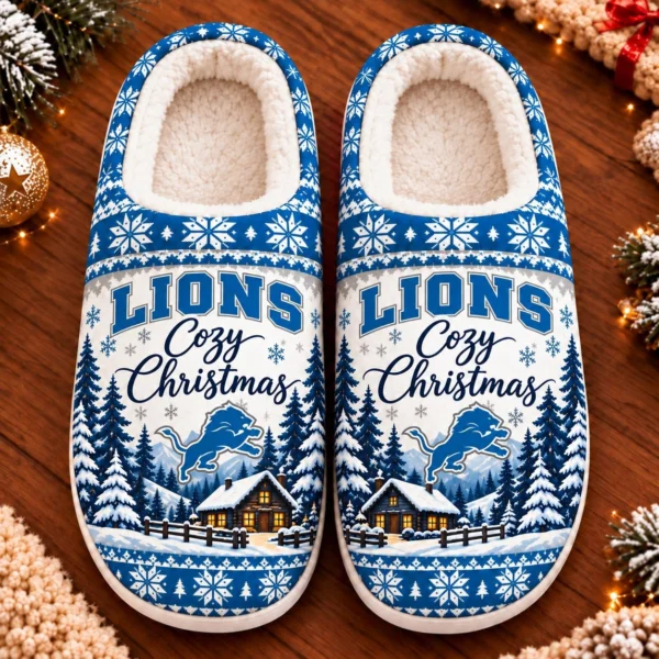 Detroit Lions Fluffy Plush House Slippers Unisex Gift For Christmas