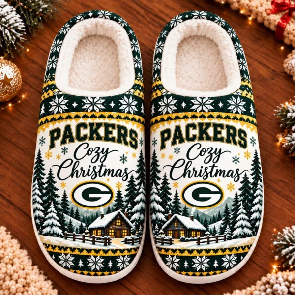 Green Bay Packers Fluffy Plush House Slippers Unisex Gift For Christmas