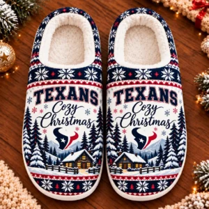 Houston Texans Fluffy Plush House Slippers Unisex Gift For Christmas