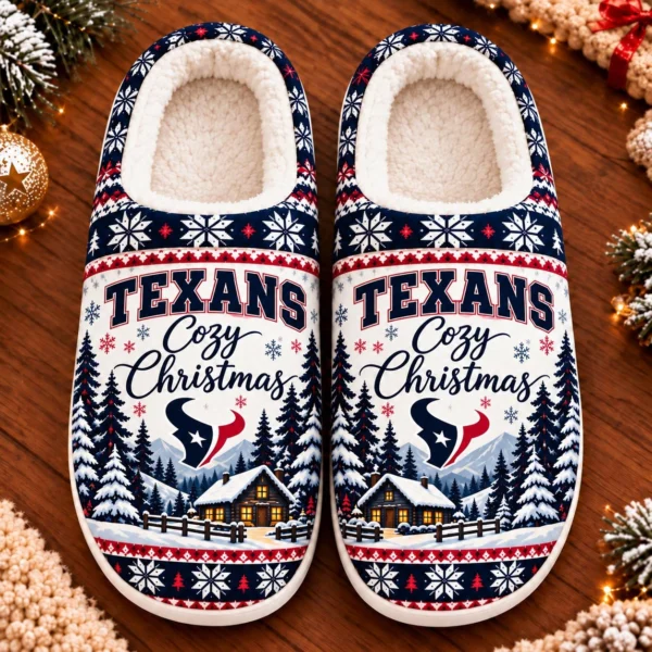 Houston Texans Fluffy Plush House Slippers Unisex Gift For Christmas