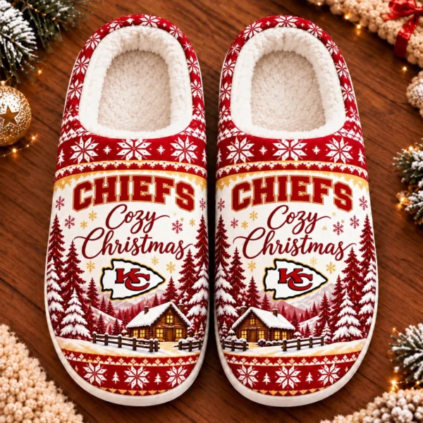 Kansas City Chiefs Fluffy Plush House Slippers Unisex Gift For Christmas