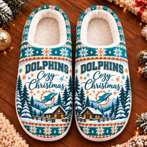 Miami Dolphins Fluffy Plush House Slippers Unisex Gift For Christmas