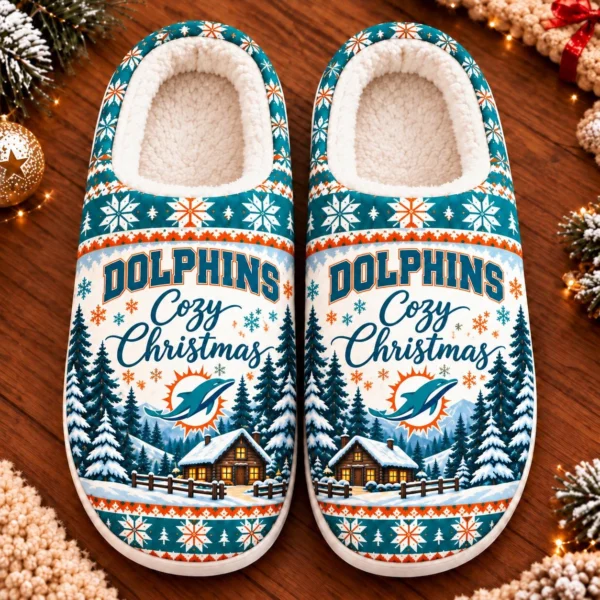 Miami Dolphins Fluffy Plush House Slippers Unisex Gift For Christmas