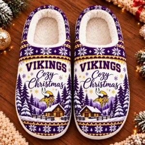Minnesota Vikings Fluffy Plush House Slippers Unisex Gift For Christmas