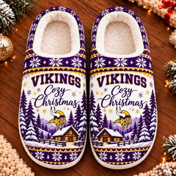 Minnesota Vikings Fluffy Plush House Slippers Unisex Gift For Christmas