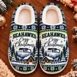 Seattle Seahawks Fluffy Plush House Slippers Unisex Gift For Christmas