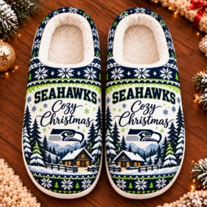 Seattle Seahawks Fluffy Plush House Slippers Unisex Gift For Christmas