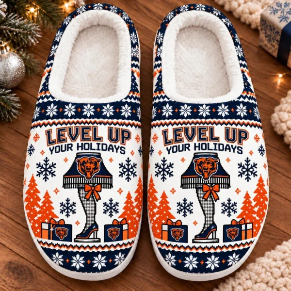 Chicago Bears House Slippers Fluffy Plush Unisex Limited Gift For Christmas
