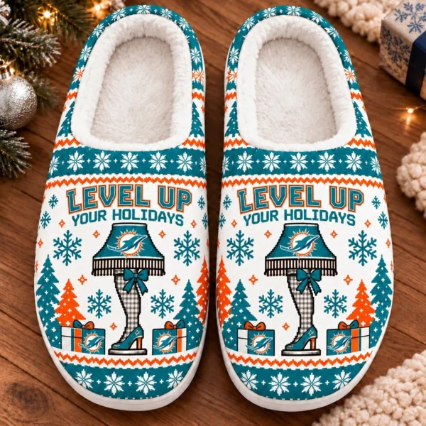Miami Dolphins House Slippers Fluffy Plush Unisex Limited Gift For Christmas