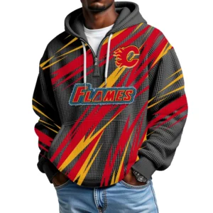 Calgary Flames Men Hoodie Quarter Zip Waffle Knit 2026 Limited
