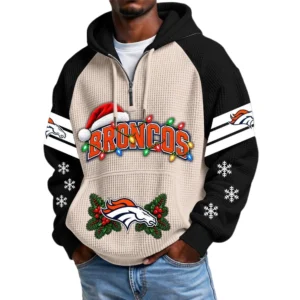 Denver Broncos Men's Waffle Knit Hoodie Quarter Zip New 2026 Gift For Christmas