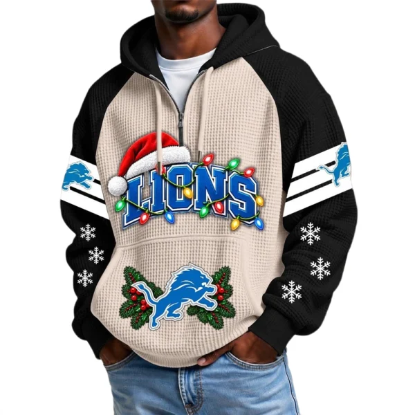 Detroit Lions Men's Waffle Knit Hoodie Quarter Zip New 2026 Gift For Christmas
