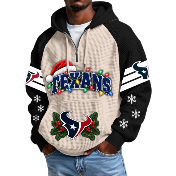 Houston Texans Men's Waffle Knit Hoodie Quarter Zip New 2026 Gift For Christmas
