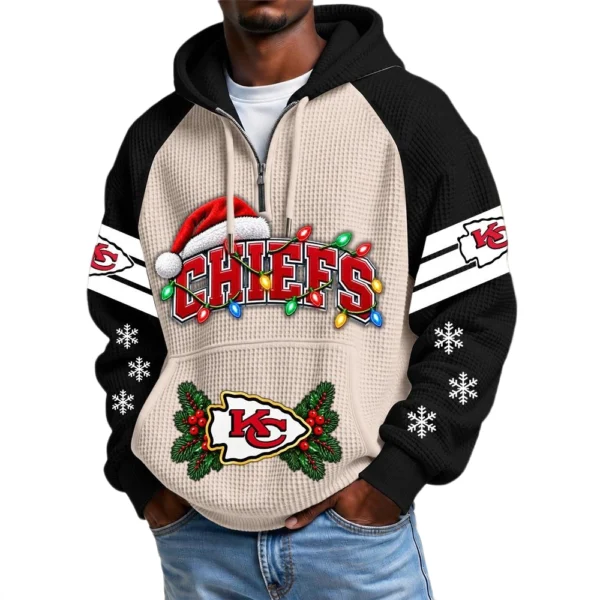 Kansas City Chiefs Men's Waffle Knit Hoodie Quarter Zip New 2026 Gift For Christmas