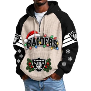 Las Vegas Raiders Men's Waffle Knit Hoodie Quarter Zip New 2026 Gift For Christmas