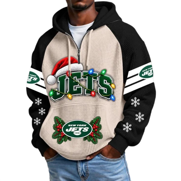 New York Jets Men's Waffle Knit Hoodie Quarter Zip New 2026 Gift For Christmas