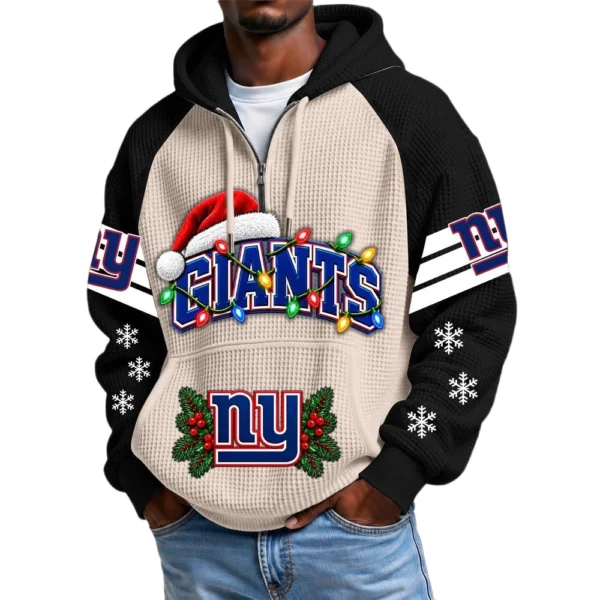 New York Giants Men's Waffle Knit Hoodie Quarter Zip New 2026 Gift For Christmas