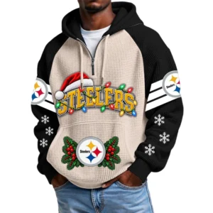 Pittsburgh Steelers Men's Waffle Knit Hoodie Quarter Zip New 2026 Gift For Christmas